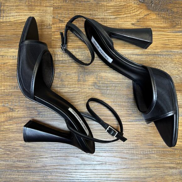 Steve Madden BEKI size 10 M black strappy heels pointed open toe mesh & leather - Picture 8 of 14